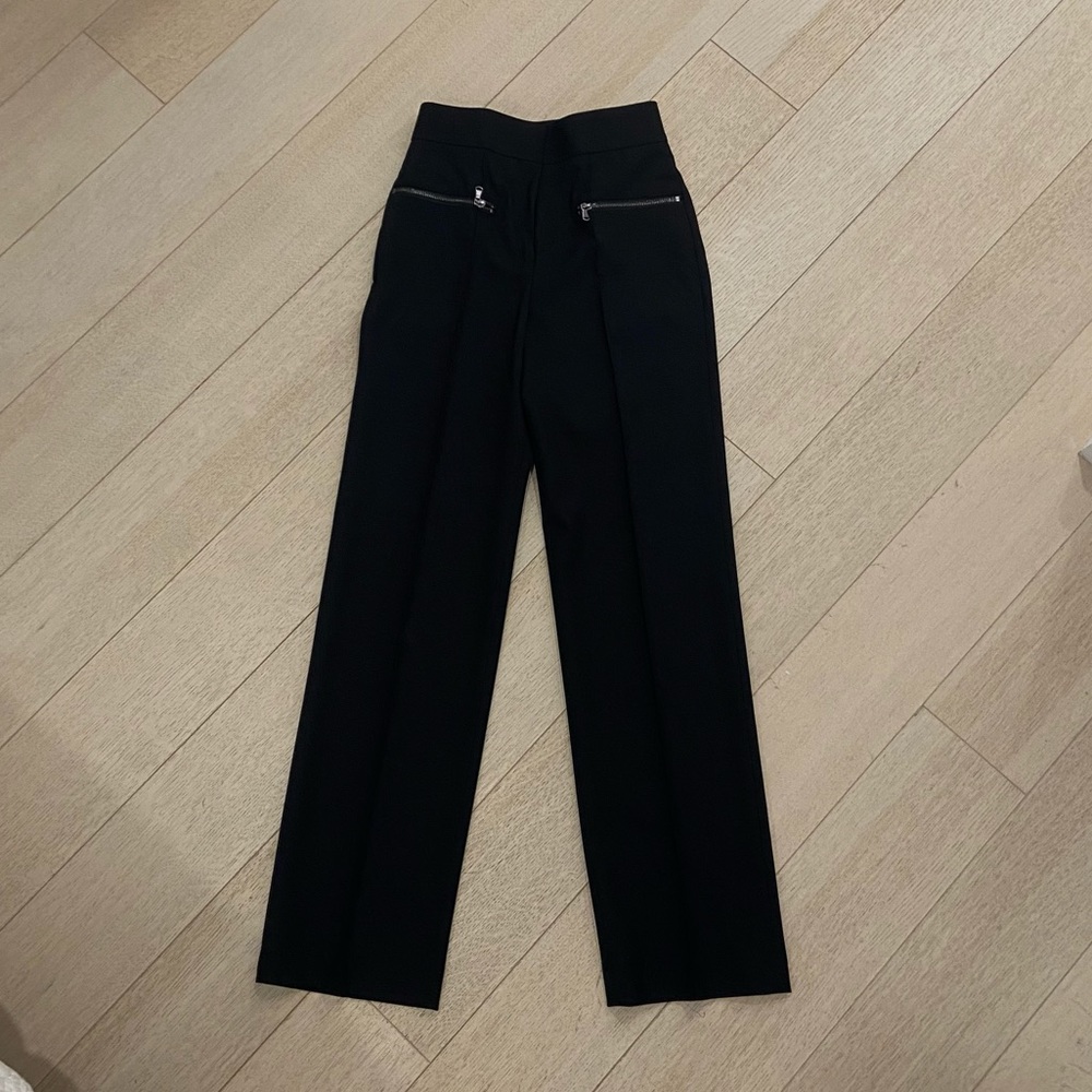 REISS black high waisted wide leg trouser with zipper detail size 0